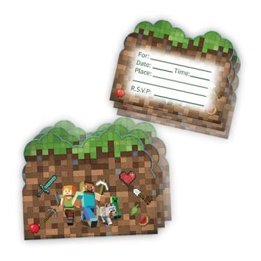 Imagem de Convites de aniversário com tema de 20 pixels, convites de festa de aniversário meninos para meninas, cartões de convite divertidos e exclusivos, festas de aniversário temáticas