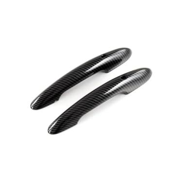Imagem de 2 pçs preto brilhante maçaneta da porta capa adesivos estilo do carro acessórios interiores Compatível com bmw mini cooper s f54 f55 f60 f56 f57(Carbon With Hole)