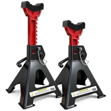 Imagem de USYATO Suportes de macaco de 6 toneladas (6 kg) - Suportes de macaco de carro resistente com trava de pino duplo, altura ajustável de 39,6 a 59,4 cm, almofadas de borracha extra para caminhões