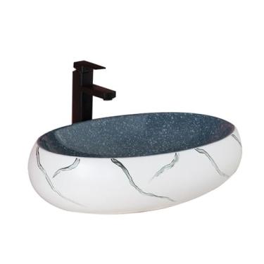 Imagem de Vessel Vanity Sink Nordic Art Oval Acima do balcão Banheiro Pia de cerâmica espessa de alta temperatura Bancada moderna