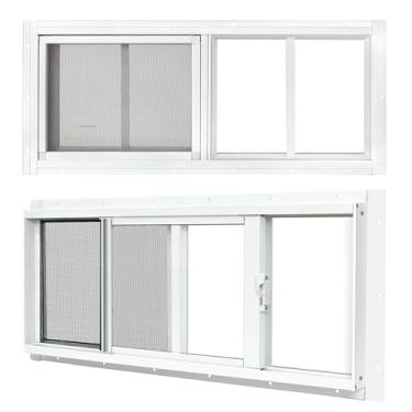 Imagem de BOBIBAN Pacote com 2 janelas de galpão, janela deslizante branca de 25,4 cm x 58,4 cm adequada para galinheiro, galpão, casa, celeiro - janela de popa com vidro temperado e tela de fibra de vidro (WH