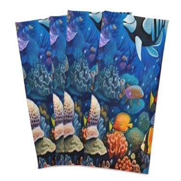 Imagem de Wassud Toalhas de cozinha coloridas de recife de peixe toalhas de prato de cozinha pacote com 4 panos de prato macios com laço para pendurar toalha de mão super absorvente de secagem rápida toalhas de