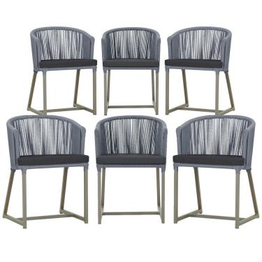 Imagem de 6 Cadeiras De Jantar Noronha Fendi Corda Náutica E11 Trama Prata
