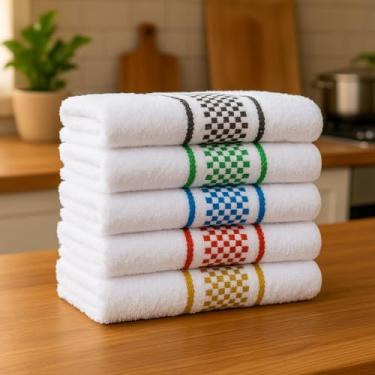 Imagem de Kit 05 Pano de Prato Atoalhado Para Cozinha Felpudo Premium Gourmet 45x70cm 370g/m² 100% Algodão - Sortido