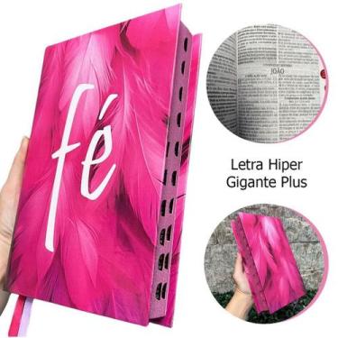 Imagem de Bíblia Sagrada Colorida "Fé" Com Lateral Rosa Edifica Letras Hiper Gig