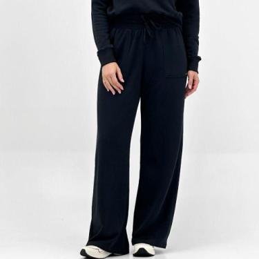 Imagem de Calça Vida Marinha Wide Leg em Moletinho Feminina, GG, Preto