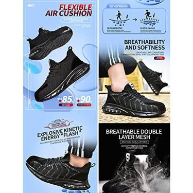 Imagem de Bestgift Botas de Segurança Sapatos Masculinos Tênis com Biqueira de Aço Calçados de Trabalho e Utilitários Botas de Trabalho Preto 44.5