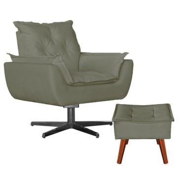 Imagem de Poltrona Base De Balanço + Puff Amamentação Suede Creme