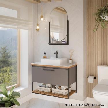 Imagem de Armário De Banheiro 100% MDF 60cm Metalon Com Cuba Caribe Mgm Móveis Titanio