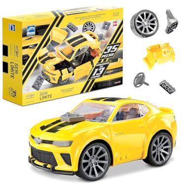 Imagem de Brinquedo Carrinho Camaro Amarelo de Montar e Desmontar Didático 35 Peças Roma