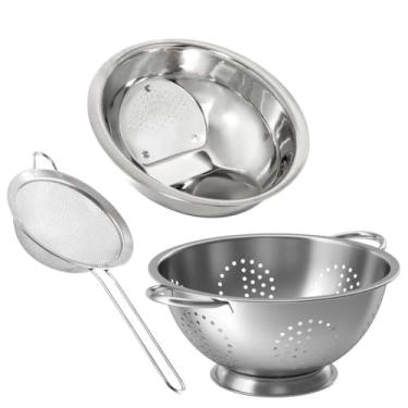 Imagem de Kit Multiuso Escorredor de Arroz, Macarrão e Peneira Aço Inox Prime - Quality House