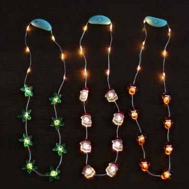 Imagem de Colar de festa de Natal JASHIKA que brilha no escuro, colar de LED que acende no Papai Noel, rena, vermelho berry verde conjunto de 3 com várias opções de intermitência