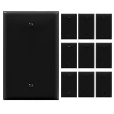Imagem de ENERLITES Placa de parede para dispositivos em branco, capa de tomada em branco, tamanho médio 1 gangue, 12,4 x 7,8 cm, policarbonato termoplástico termoplástico, 8801M-BK-10PCS, preto, pacote com 10