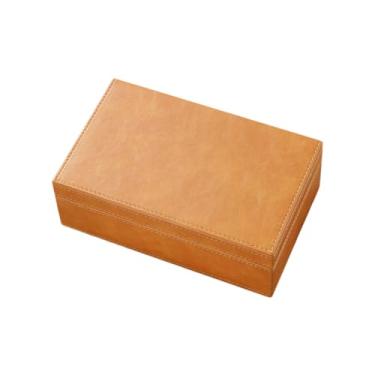 Imagem de SZITW Caixa Faraday, caixa de proteção de bloqueio de sinal RFID de couro, bloqueador de sinal, gaiola de bloqueio de sinal antirroubo para telefone com chave de carro (amarelo)