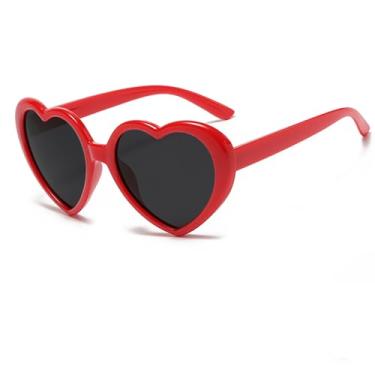 Imagem de Armear Óculos de sol femininos modernos de coração grandes retrô fofos em forma de amor UV400, Vermelho, 55mm