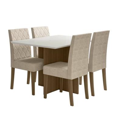 Imagem de Kit Mesa de Jantar Helo Com Vidro 120x90 com 4 Cadeiras Jade
