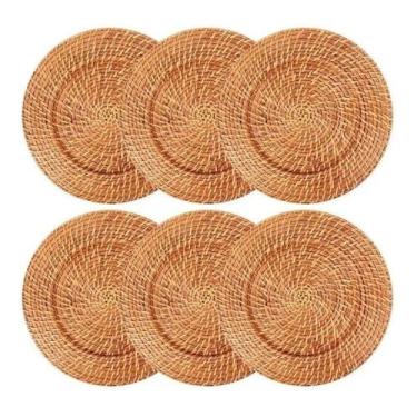Imagem de Kit 6 Sousplat Redondo Mundiart Rattan Bambu Cores Variadas, Marrom-cl