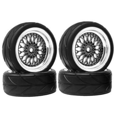 Imagem de WONFAST 4PCS 64mm RC On Road Rubber Tires and Plastic Plating Wheel Rims Set 12mm Hex for 1/10 RC Run-flating Touring Racing Drift Car Tyre for Tamiya Sakura HPI WR8 HSP TT02 (Black Silver)