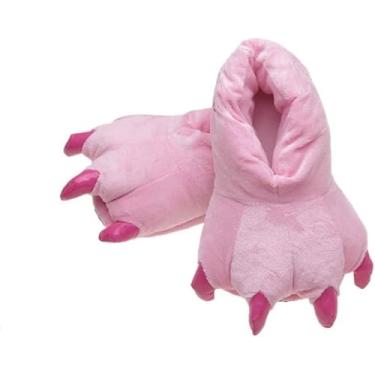 Imagem de Pantufas fofas de animais de pelúcia para adultos, felpudas, quentes, para casa, rosa, Large