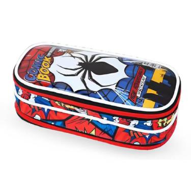 Imagem de Estojo Escolar Menino Porta Lápis Bolsinha Aranha Spider - Denlex, Azu