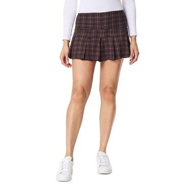 Imagem de WallFlower Saias femininas de malha jersey, Xadrez de mogno preto, P