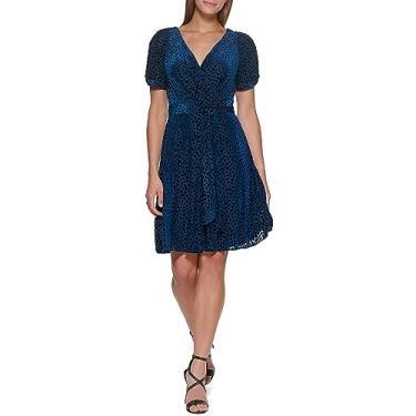 Imagem de DKNY Vestido feminino justo e flare manga nó, Mar Egeu, 44