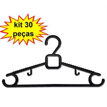 Imagem de Kit 30 cabides adulto reforçado cor preto antiderrapante linha premium