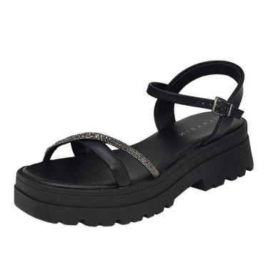 Imagem de Sandalia Feminina FlatForm Tira Strass Tratorado Ramarim