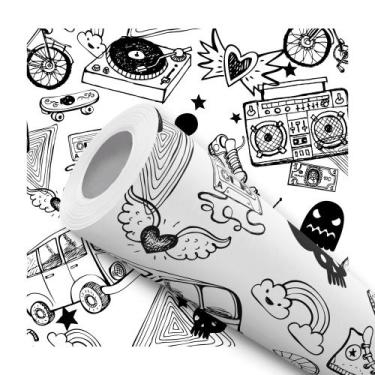 Imagem de Papel De Parede Vinílico Fantasma Preto E Branco Quarto Teen 12m - Sig