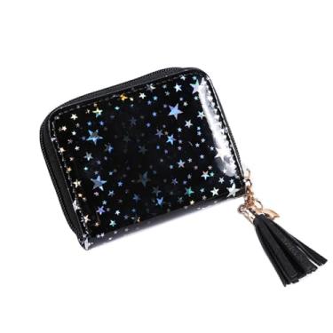 Imagem de Carteira Hologram Star para mulheres, meninas, pequena, curta, de couro PU, porta-cartões, porta-moedas, Preto, one size
