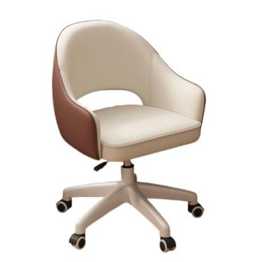 Imagem de Cadeira de escritório ergonômica com altura ajustável e rotação de 360° - Cadeira de mesa de couro PU confortável (bege + marrom)