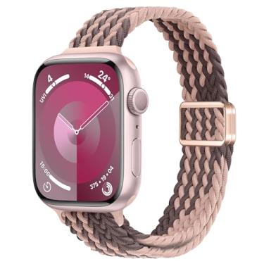 Imagem de ALSMGGBPAF Pulseira feminina de nylon trançado fina compatível com Apple Watch séries 10, 9, 8, 7, 6, SE, 5, 4, 3, 2 e 1 de 42 mm, 41 mm, 40 mm, 44 mm, 45 mm, 2 e 1 de 42 mm, 41 mm, 40 mm, 44 mm, 46