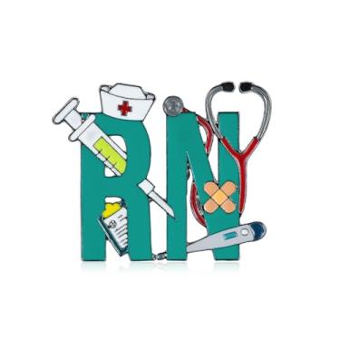 Imagem de Dr's gift RN Broche de enfermagem registrado enfermeira lapela médica esmalte broche crachá RN pinos para enfermeira médico presente alfinetes de enfermagem para cerimônia de fixação, Medium, Zinco,
