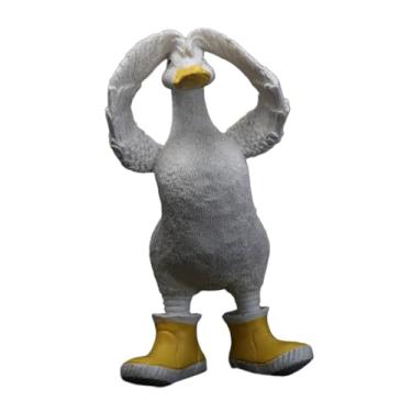 Imagem de Ｂｅｓｇａ Estátua de pato resina ornamento artesanato engraçado coleção de artesanato de pato estatueta de animais escultura para o quarto do escritório da mesa, em Pé 11cmx21cm