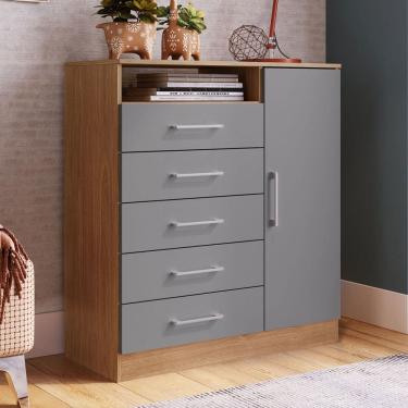 Imagem de Cômoda Rubi 1 Porta 5 Gavetas Freijó/Cinza - Irm Móveis