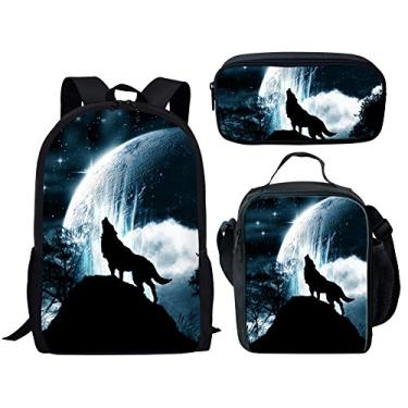 Imagem de Mochila escolar Dellukee para meninos e meninas, linda e durável para crianças, livros escolares, estampa de panda, Wolf 2-3, One_Size