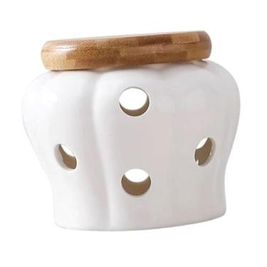 Imagem de Ioensy Pote de alho com recipiente para armazenamento em formato de abóbora, coleção de lanches, doces, pote de alho oco ventilado para presente de