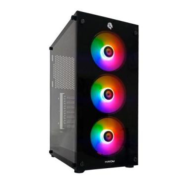 Imagem de Gabinete Gamer HAYOM GB1769, Mid Tower, Lateral em Vidro, 3X Fans, Pre