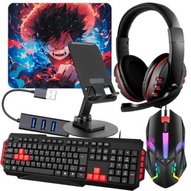 Imagem de Kit Mobilador Gamer Completo com Headset, Mouse LED 1600 DPI e Teclado para Jogos Vermelho (Micro USB V8) - Forte Sul