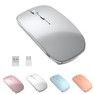 Imagem de Halpilt Mouse sem fio carregável, portátil, silencioso, USB e tipo C, modo duplo, sem fio, 3 DPI ajustáveis para laptop, Mac, Android, PC (Q23S preto) (cinza)