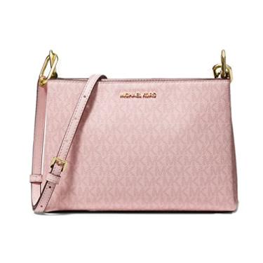 Imagem de Michael Kors Trisha Bolsa tiracolo de couro médio com compartimento triplo, Blush em pó escuro, Medium