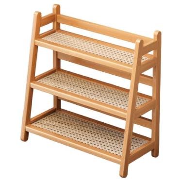 Imagem de Prateleira de armazenamento de madeira de três camadas, prateleira de escada de bambu, suporte de mesa de mesa, rack de armazenamento de temperos para casa, escritório, cozinha