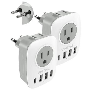 Imagem de Adaptador de plugue suíço VINTAR tipo J com portas USB C 3 USB