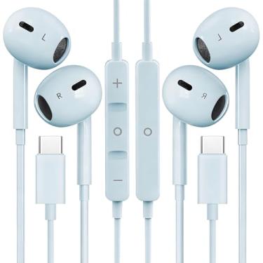 Imagem de 2 unidades de fones de ouvido USB C para iPhone 16/15 fones de ouvido de telefone com microfone e controle de volume HiFi estéreo tipo C para Galaxy S23/S22/S21/S20/Ultra Note 10/20, para Pixel 7/6/6a
