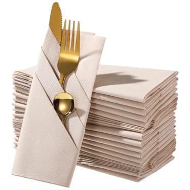 Imagem de Guardanapo de 50 peças com bolso de talheres embutido, guardanapo de papel de jantar pré-dobrado, guardanapo descartável Airlaid para talheres, guardanapos dobrados para festas de casamento, banquete