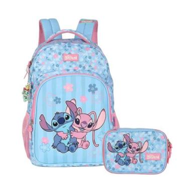 Imagem de Kit Escolar Mochila Costas Estojo Box Stitch Disney Luxcel, Azul+Rosa,