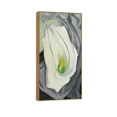 Imagem de BMZFYBS Georgia O'Keeffe famosa impressão em tela de parede pronta para pendurar - quadro branco Calla Lily-Wood para decoração de sala de estar 50 x 100 cm 20 x 39 pol