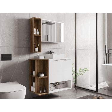 Imagem de Conj Banheiro Gabinete e Espelheira Sardenha Branco Naturalle