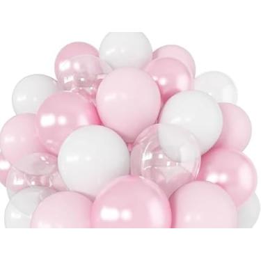 Imagem de Balões rosa pacote com 60 balões de festa de látex rosa e branco claro para meninas princesa inverno país das maravilhas casamento aniversário chá de bebê decorações de festa de noiva