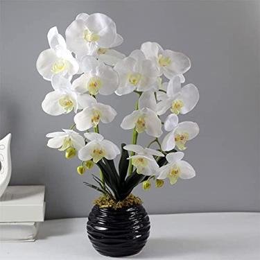 Imagem de Orquídea artificial com vaso, plantas falsas Phalaenopsis em vaso flor sintética para arranjos de sala de estar em casa srCor: branco roxo te